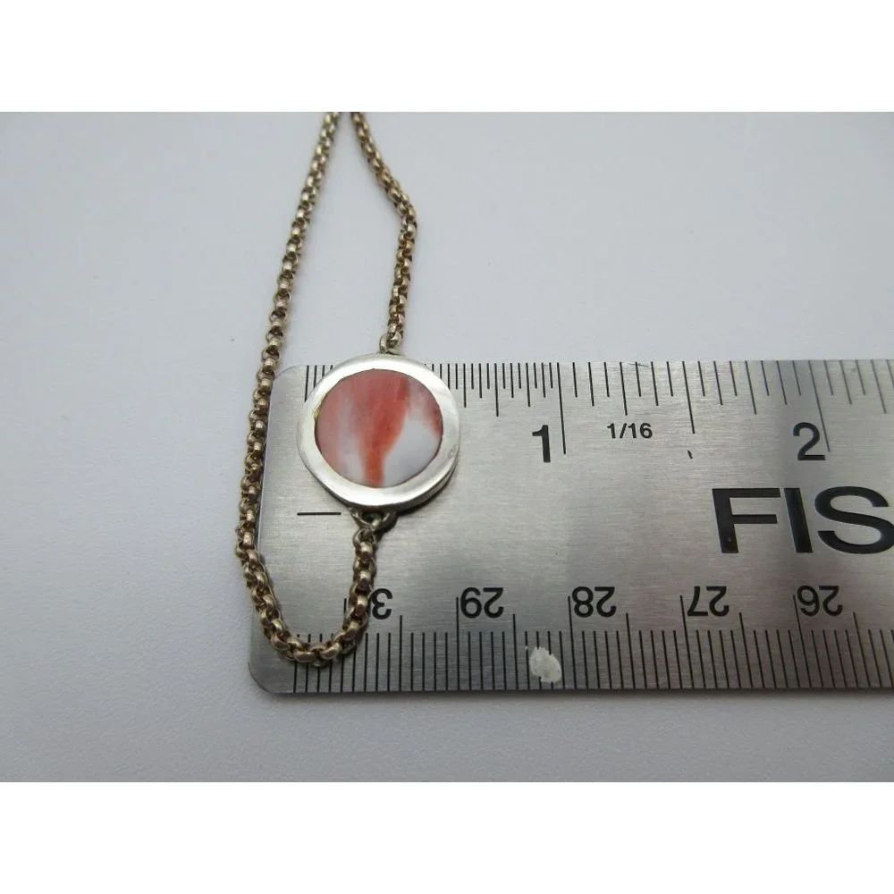 Silver Necklace and Earring Set with Coral Pink Inlay
